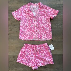 Barbie x Forever 21 Collab Pink Floral Retro Button Pajamas Set NWT
